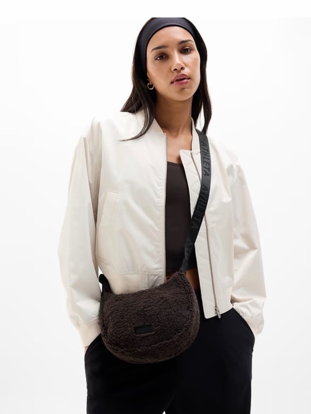 Athleta All About Sherpa Mini Crescent Bag (Truffle) NWT